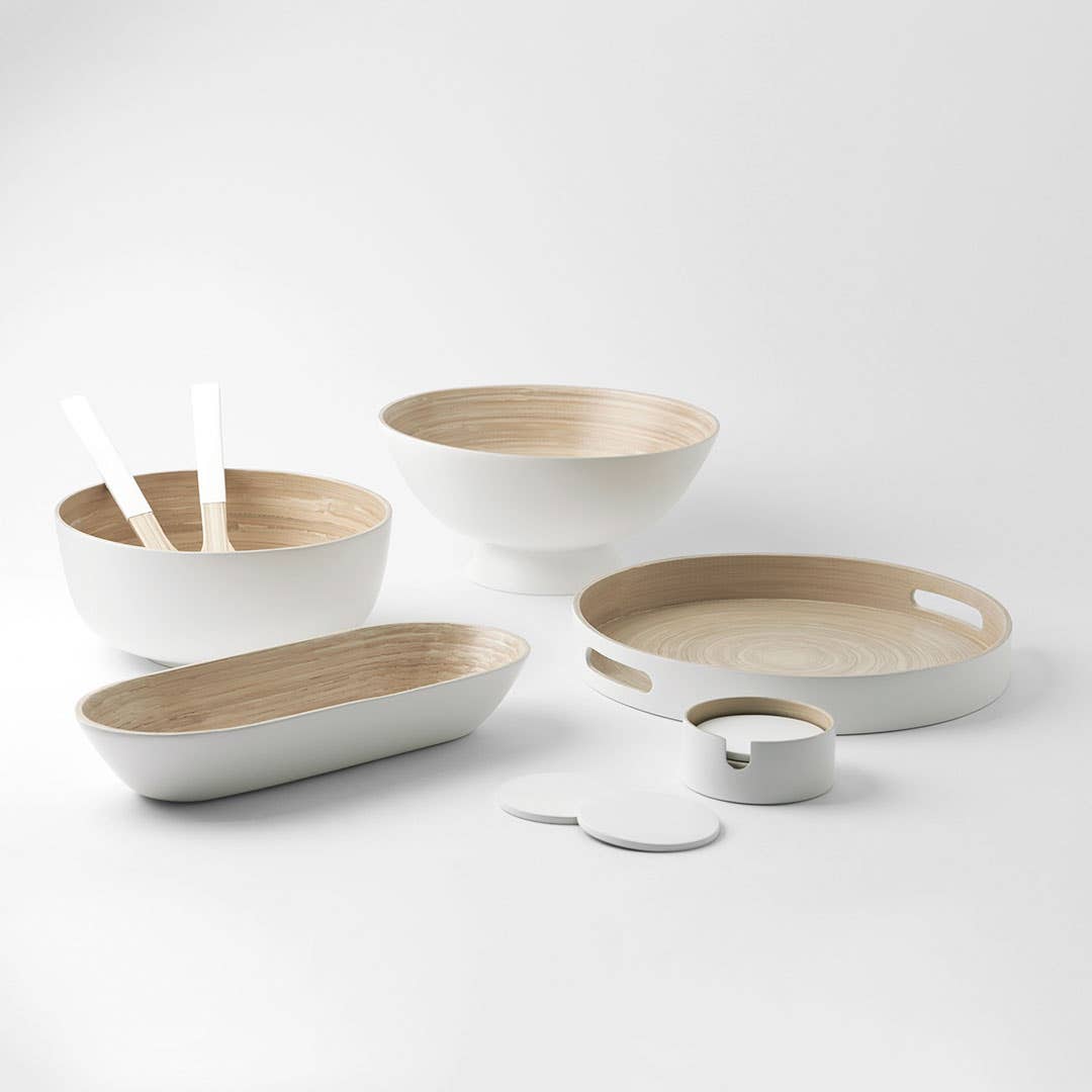 Bamboo Round Tray - White