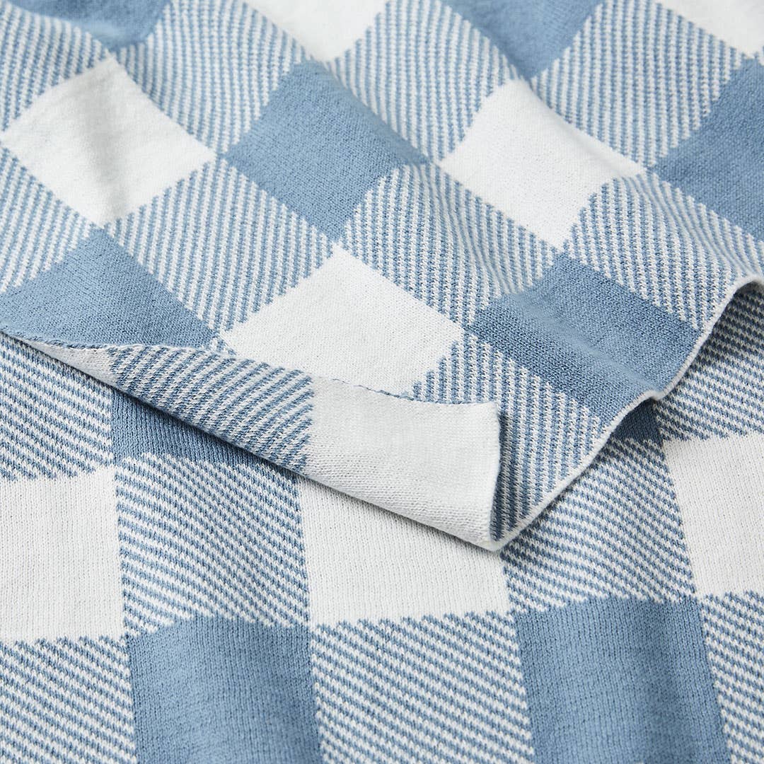 Gingham Kids Throw - Smoke Blue/Ivory