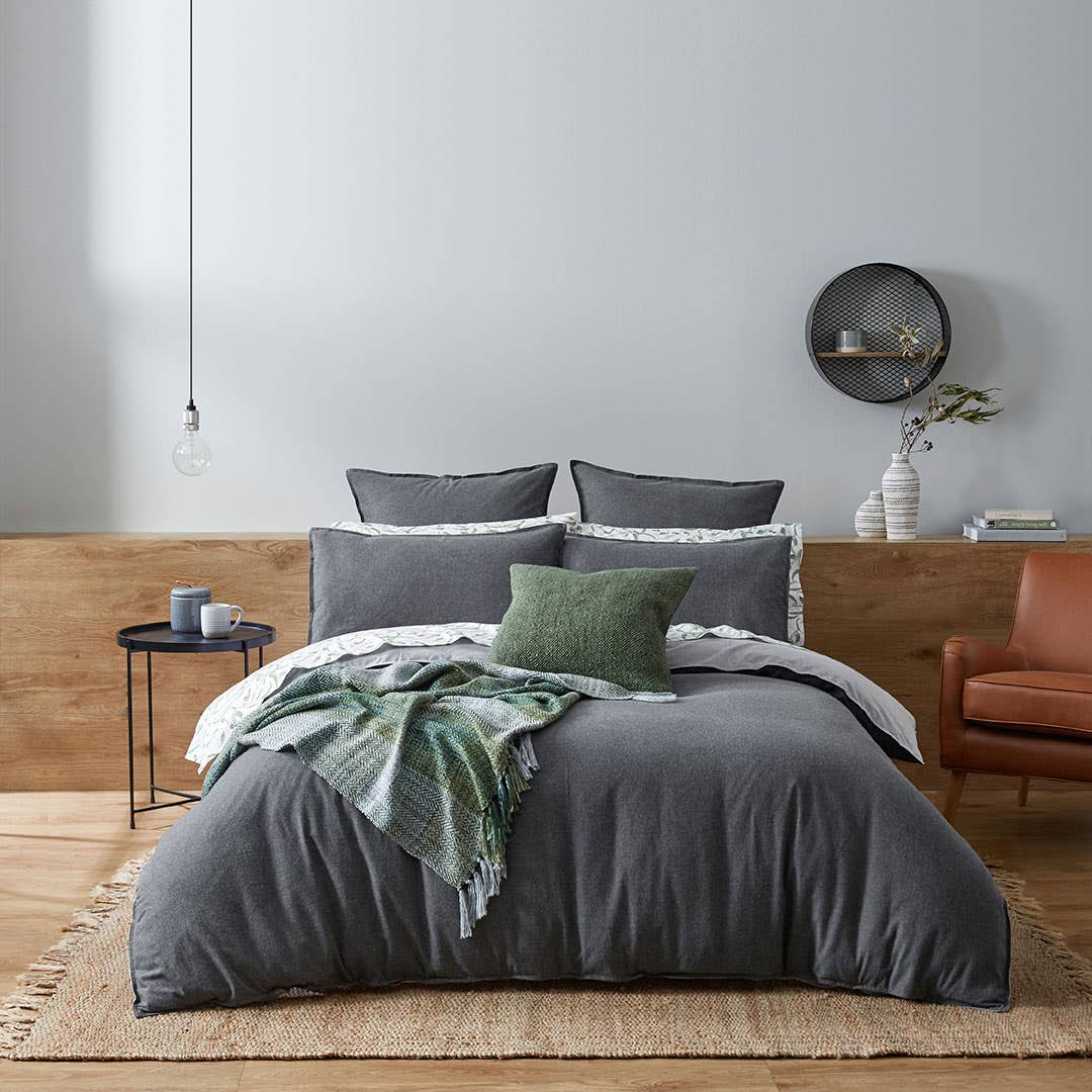 Lusso Brushed Cotton Quilt Cover - Charcoal Cool Grey