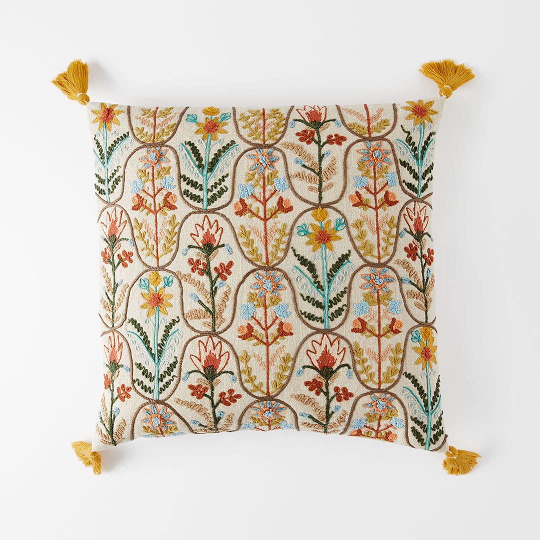 Botany Embroidered Cushion - Ivory/Multi