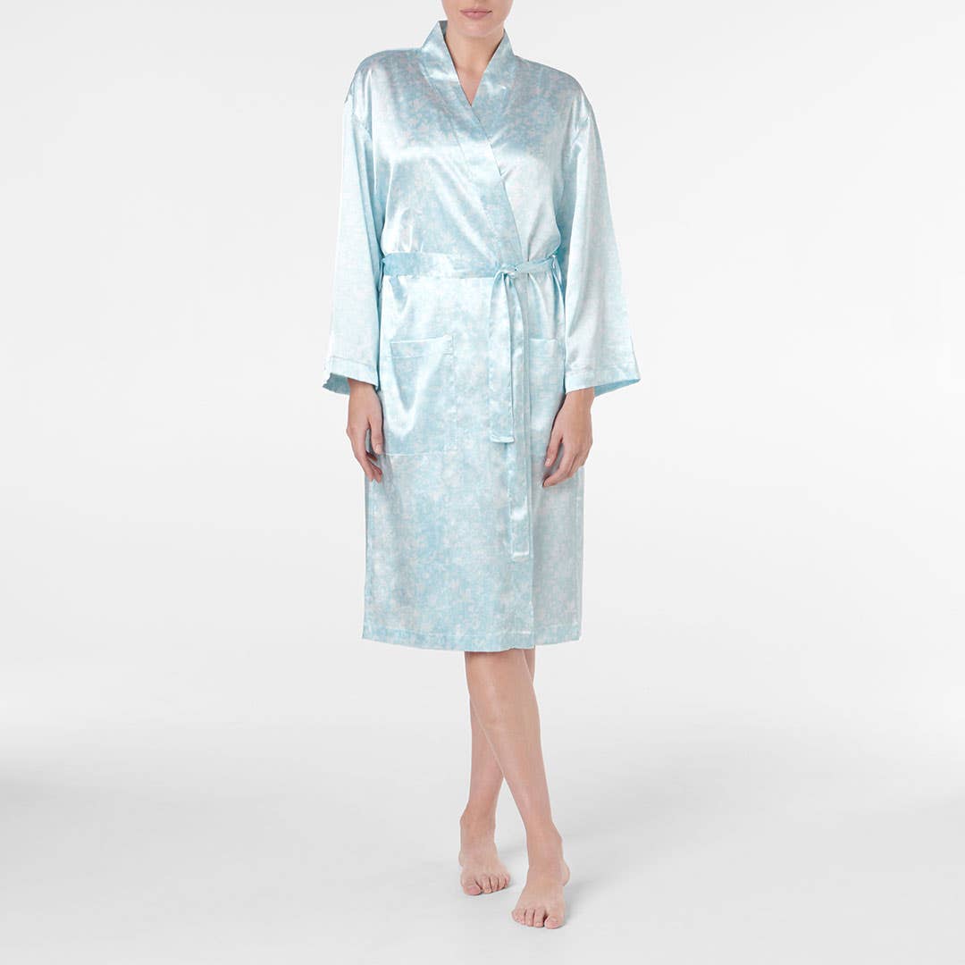 Satin Robe - Blue Floral