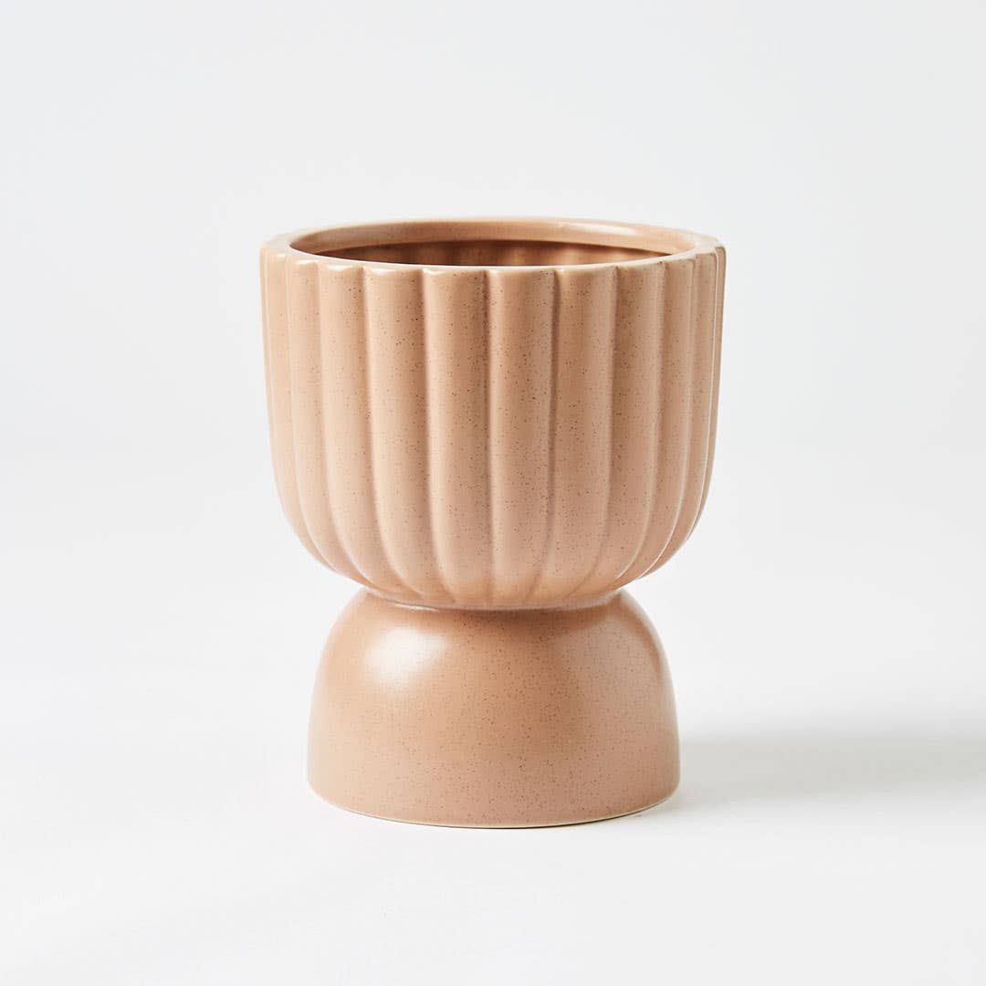 Archer Ribbed Round Planter - Nude