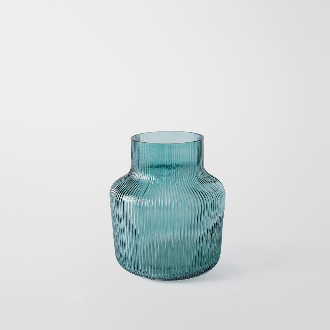 Bennett Ribbed Glass Vase Medium - Emerald