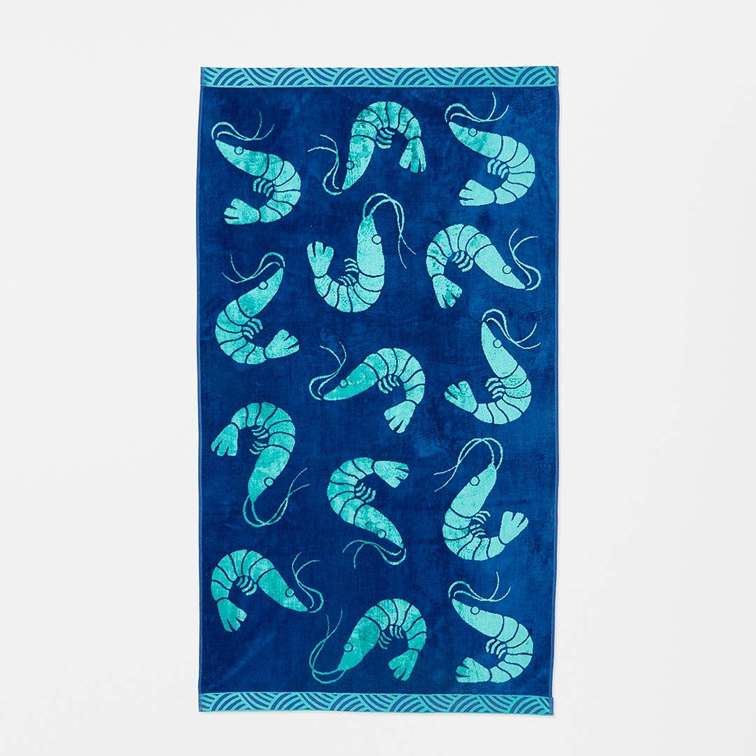 Prawn Party Beach Towel - Navy/Teal