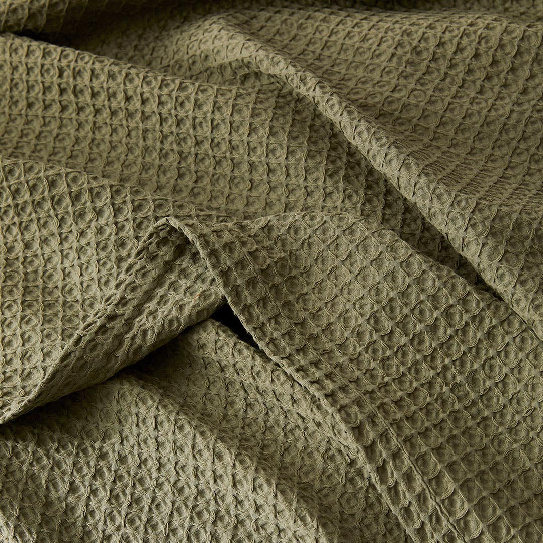 Sebastian Waffle Blanket - Olive Green