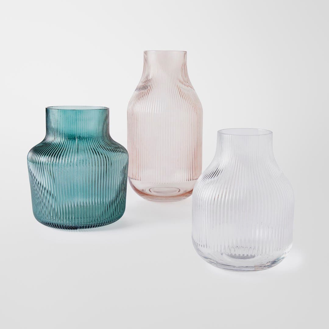 Bennett Ribbed Glass Vase Large - Pink